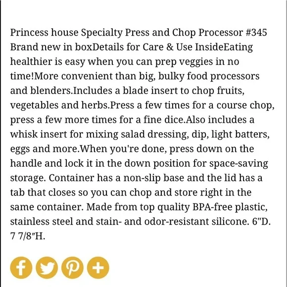 345 Princess House 6pc Plastic & SS Food Processor - Picture 5 of 6